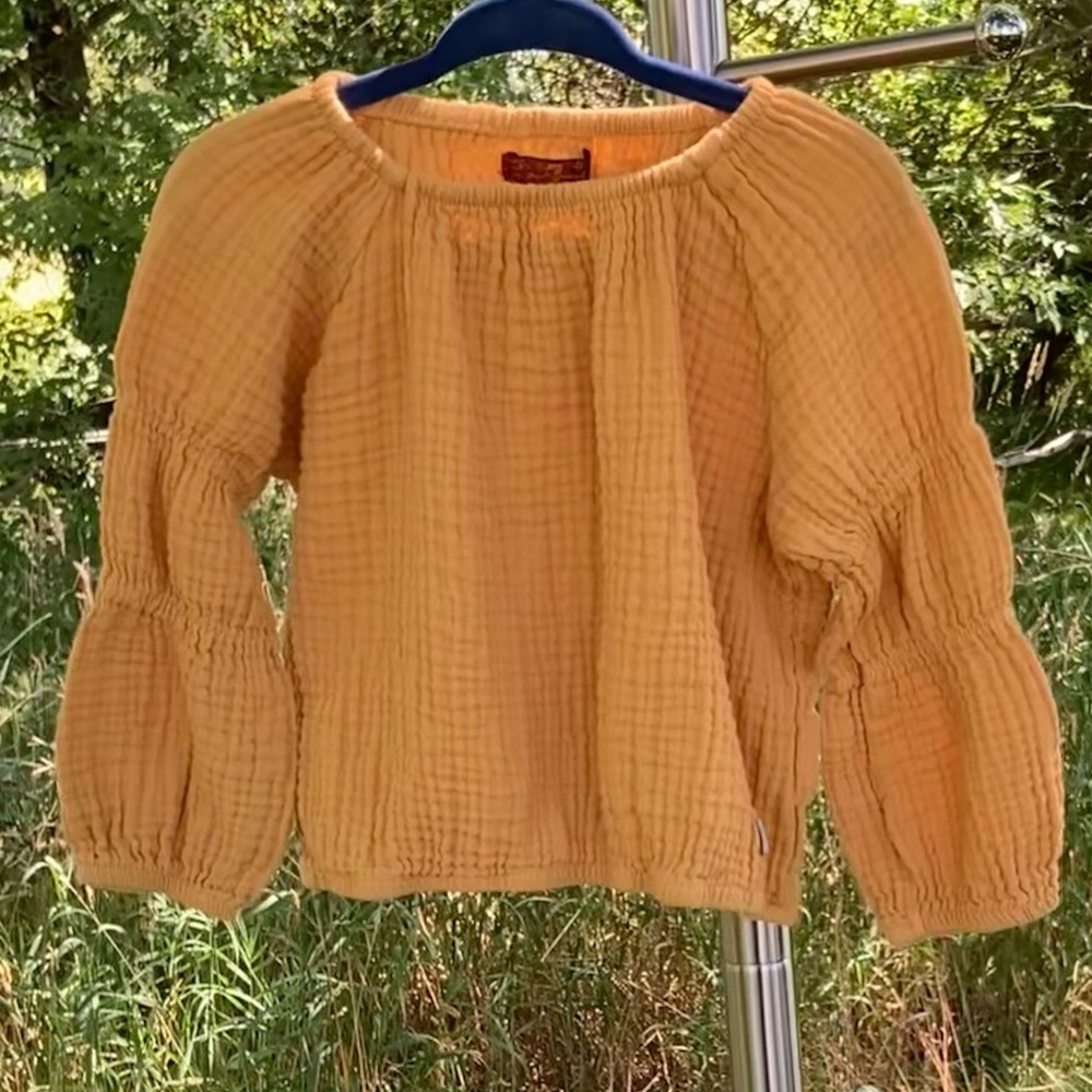7 For All Mankind:  3T girls yellow ‘poet’s’ top in a 100% cotton crinkle fabric